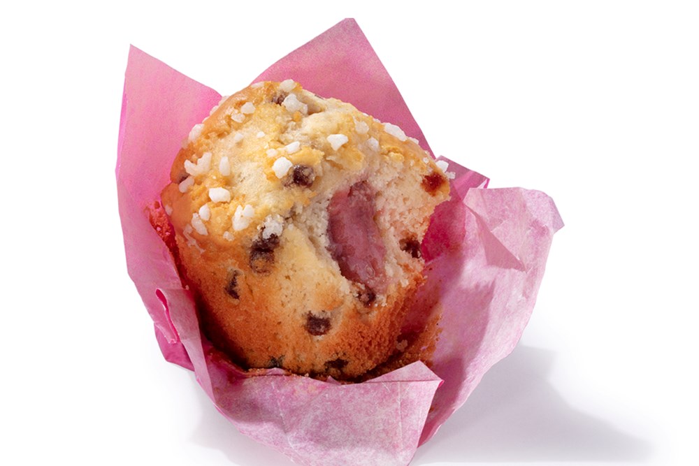 Greggs Raspberry Muffin on a white background